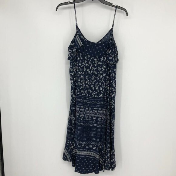 Vince Camuto Navy Ditsy Floral Liberty geometric Print ruffle midi dress S - Picture 4 of 16